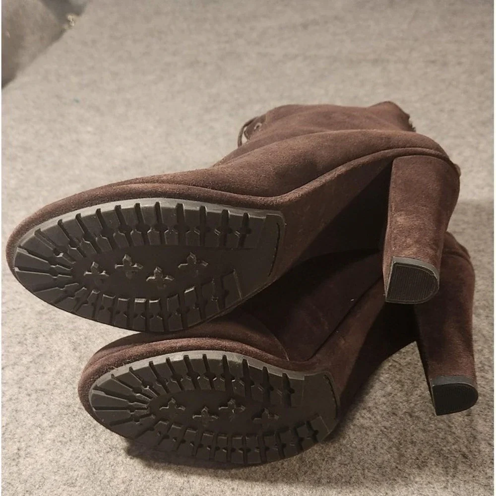 AllSaints Boots Womens Size 9‎ Brown Suede Grimsby High Block Heel Zips Lug Sole